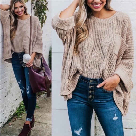 POL | Oversized Beige Chunky Knit Sweater Size L - Picture 2 of 16